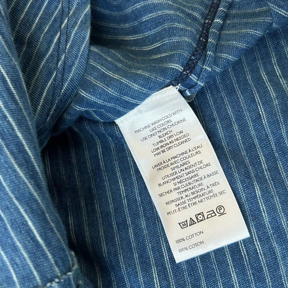 Free People We The Free Blue Long Sleeve Fitted Stripe Jersey Shirt Button Sz S - Picture 11 of 14